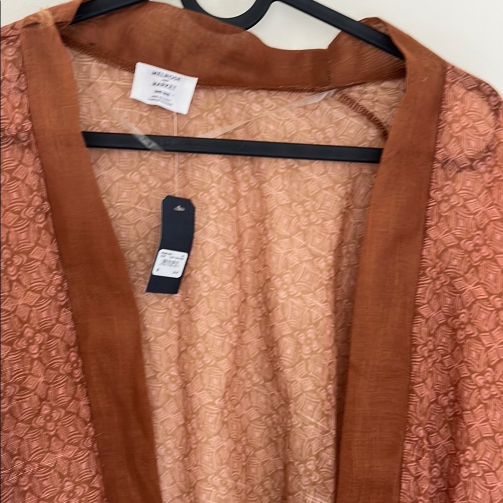 Melrose & Market Brown Sheer Women's Tie Front Top - Picture 4 of 6